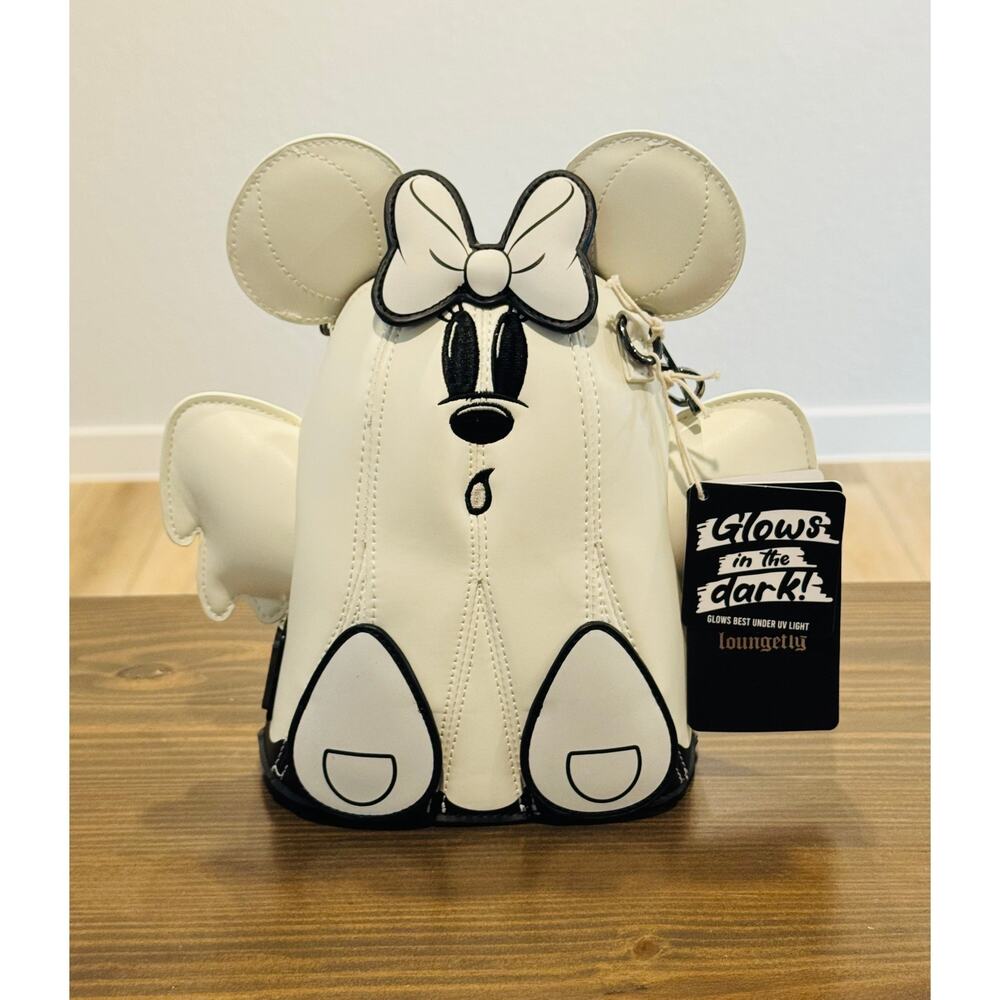 Loungefly Disney Mickey Minnie Ghost Glow in the Dark Figural Crossbody Bag NWT